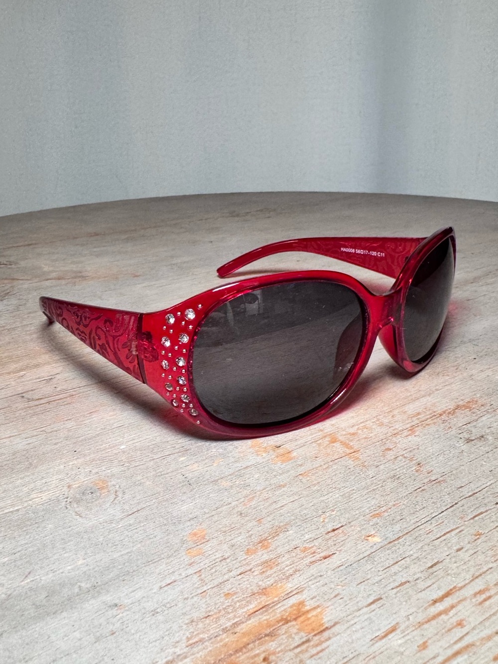 Red Y2K Rhinestone Oversized Polarized Sunglasses